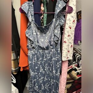 Blue and White Flower Apron Dress M